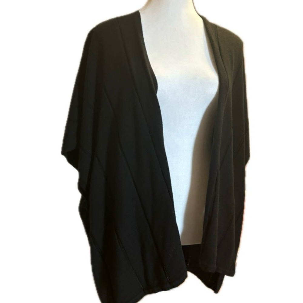 LOFT Open Front Knit Poncho Cardigan Shawl Wrap — Black, Size M/L